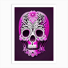 Skull With Intricate Linework 2 Pink Mexican Art Print