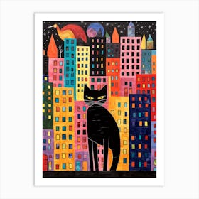 New York City, United States Skyline With A Cat 2 Art Print