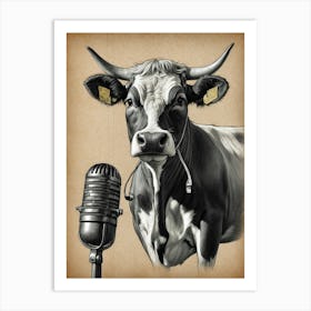 Cow With Microphone Art Print