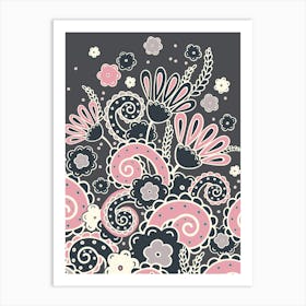 Doodles, Spring Garden, Grey and pink version Art Print