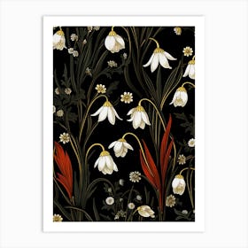 Snowdrop 2 William Morris Style Winter Florals Art Print