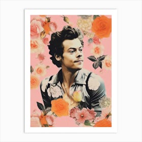 Harry Styles Pink Flower Collage 1 Art Print