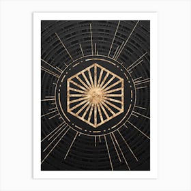 Geometric Glyph Symbol in Gold with Radial Array Lines on Dark Gray n.0225 Art Print
