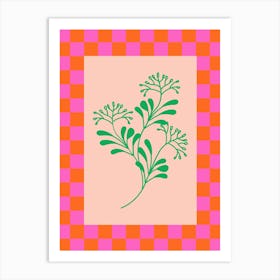 Modern Checkered Flower Poster Pink & Green 14 Art Print