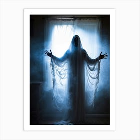 Ghostly Apparition Shrouded In Ethereal Veil Representing Religious Blindness Man Trapped In A Curt (4) Art Print