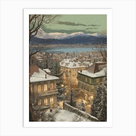 Vintage Winter Illustration Geneva Switzerland 4 Art Print