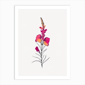 Snapdragon Floral Minimal Line Drawing 2 Flower Art Print