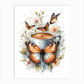 Coffee Cup With Butterflies 2 Art Print