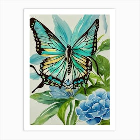 Butterfly And Flowers 5 Art Print