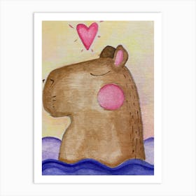 Capybara in the water Art Print
