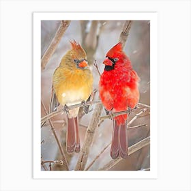 Cardinals In The Snow Art Print