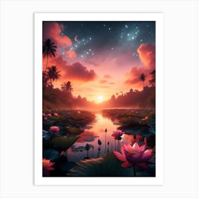 Beautiful Lotus Lake Landscape 14 Art Print