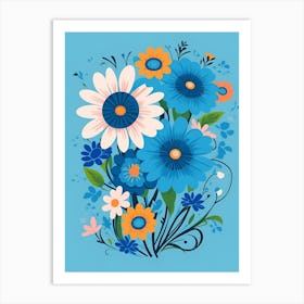 Beautiful Flowers Illustration Vertical Composition In Blue Tone 38 Art Print