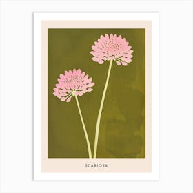 Pink & Green Scabiosa 2 Flower Poster Art Print