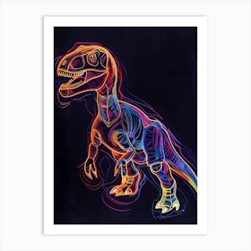 Neon Outline Dinosaur Illustration 1 Art Print