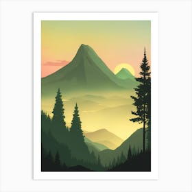 Misty Mountains Vertical Composition In Green Tone 182 Art Print