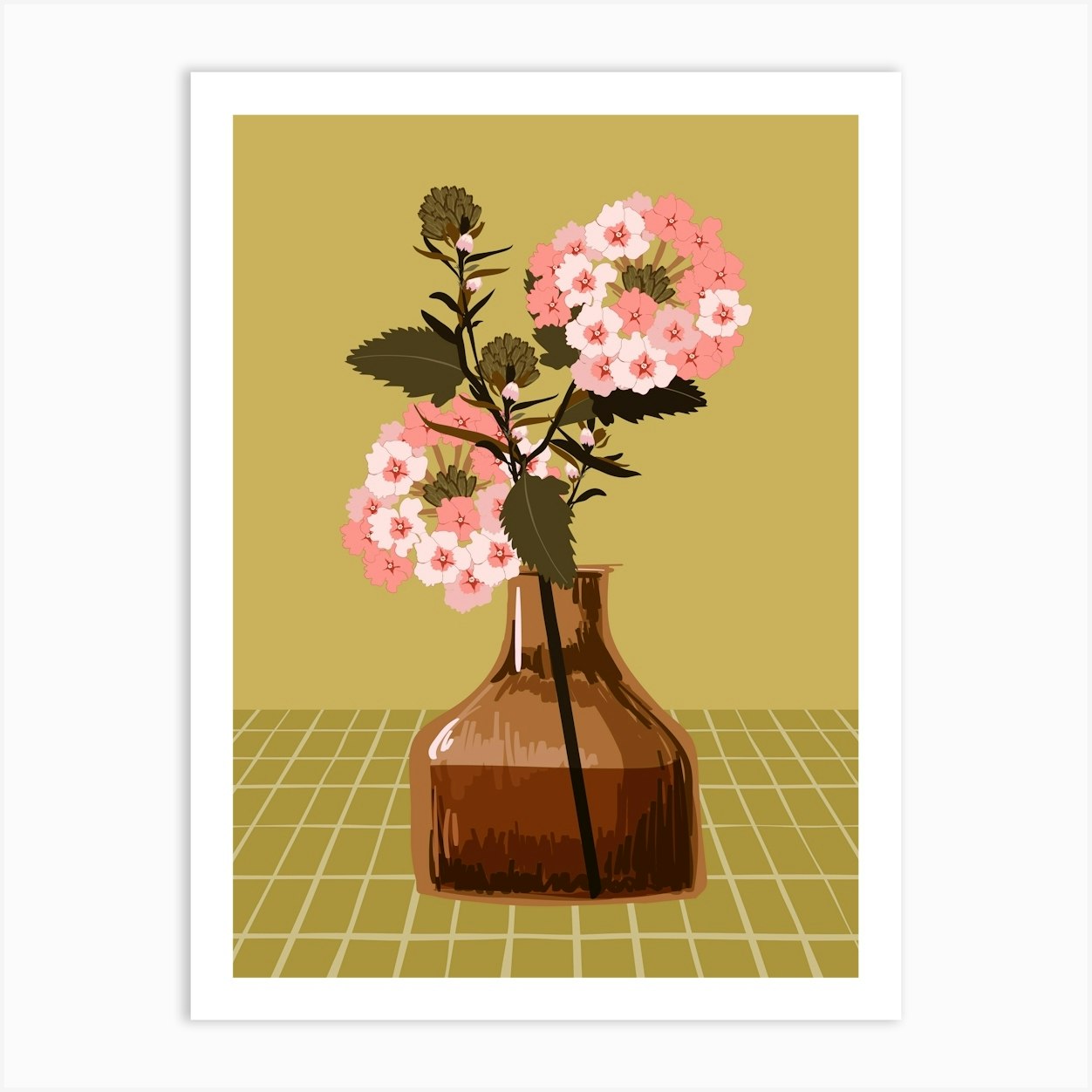 Sage Vase of Flowers Modern Botanical Art Print by Melon Daisy Art