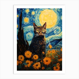 Cat Sunflowers Wall Art 4 Art Print