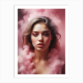 Woman Covered In Cloud Of Smoke Whirlwi Art Print