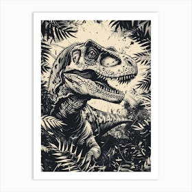 Plateosaurus Dinosaur Black Ink & Sepia Illustration 3 Art Print