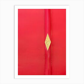 Red door detail in Asian style. Art Print