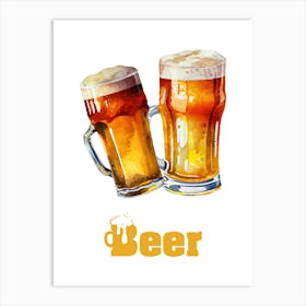 Watercolor Beer Mugs Art Print