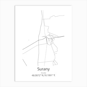 Surany,Slovakia Minimalist Map Art Print