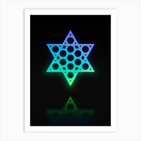Neon Blue and Green Geometric Glyph on Black n.0351 Art Print