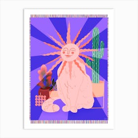 Sun Cat Electric Blue Art Print
