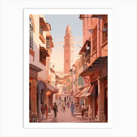 Casablanca Morocco 1 Vintage Pink Travel Illustration Art Print