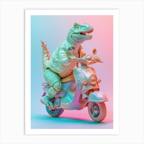 Pastel Toy Dinosaur On A Moped 1 Art Print