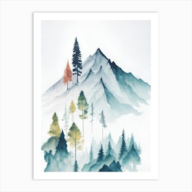 Mountain And Forest In Minimalist Watercolor Vertical Composition 279 Art Print