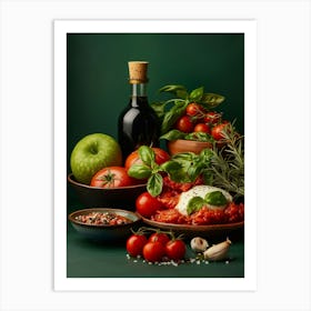 Italian Food On A Green Background Art Print