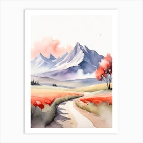 Tranquil Mountains In Minimalist Watercolor Vertical Composition 14 Art Print