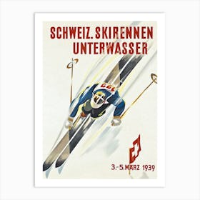 Downhill Skier Switzerland Vintage Ski Poster Art Print