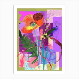 Poppy 4 Neon Flower Collage Art Print