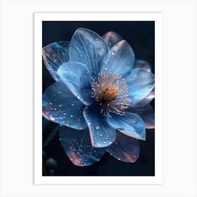 Blue Flower With Water Droplets 1 Art Print