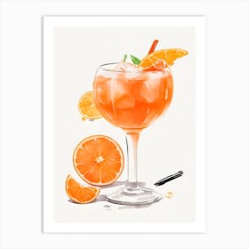 Aperol With Ice And Orange Watercolor Vertical Composition 6 Art Print