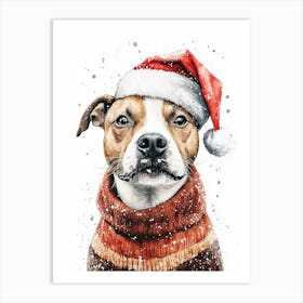 Staffordshire Bull Terrier Staffy In Christmas Jumper & Santa Hat Neutral Art Print