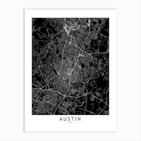 Austin Black And White Map Art Print