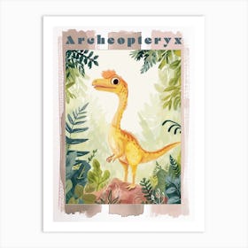Archaeopteryx Dinosaur Watercolour Plant Illustration Poster Art Print