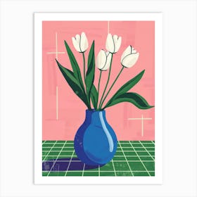 White Tulips In A Blue Vase 1 Art Print