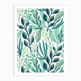 Seamless Pattern With Green Leaves Art Print