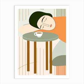 Woman Sleeping On A Table 1 Art Print