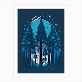 A Fantasy Forest At Night In Blue Theme 8 Art Print