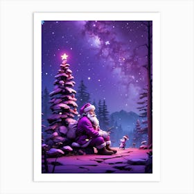 Santa Claus And Christmas Tree Art Print