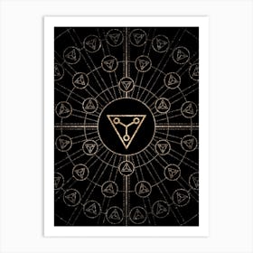 Geometric Glyph Radial Array in Glitter Gold on Black n.0238 Art Print