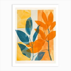 Orange And Blue Leaves Art Print