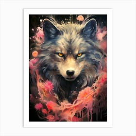 Floral Fantasy Wolf Art Print