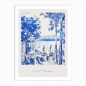 Saint Tropez France Mediterranean Blue Drawing Poster Art Print